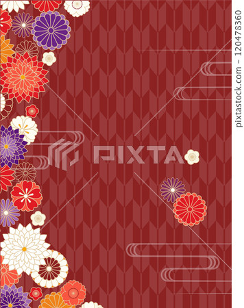 Gorgeous Japanese pattern and Japanese flower background illustration material Vector New Year's gift Year-end gift Red background 120478360