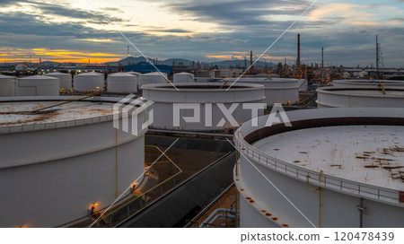 Industrial oil and gas storage tank at oil and gas depot terminal logistic industrial plant, Business logistic oil and gas storage tank chemical petroleum petrochemical refinery product industrial. Industrial oil and gas storage tank at oil and gas depot terminal logistic industrial plant, Business logistic oil and gas storage tank chemical petroleum petrochemical refinery product industrial. 120478439