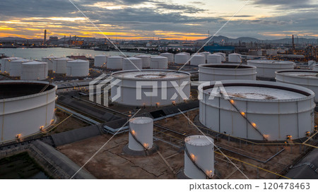 Industrial oil and gas storage tank at oil and gas depot terminal logistic industrial plant, Business logistic oil and gas storage tank chemical petroleum petrochemical refinery product industrial. 120478463