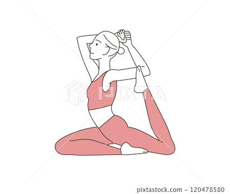 Illustration of a woman doing yoga, pigeon pose, person Illustration of a woman doing yoga, pigeon pose, person 120478580