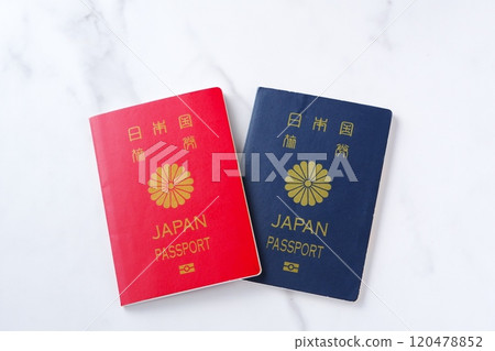 Image of a person planning to travel abroad with a Japanese passport (regular 10-year passport, red and regular 5-year passport, navy blue) 120478852