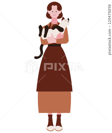 A woman standing holding a cat, adopter, foster family A woman standing holding a cat, adopter, foster family 120478856