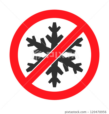 Do not freeze icon symbol set.  No freezing logo sign. Snowflake ice, prohibition, prohibited, not allowed, forbid. Vector illustration. Isolated on white backround. 120478956