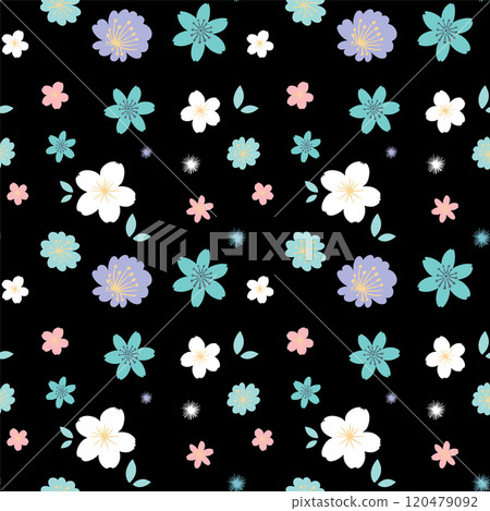 Colorful Floral Pattern on Black 120479092