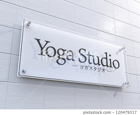 Acrylic plates in yoga studio Acrylic plates in yoga studio 120479317
