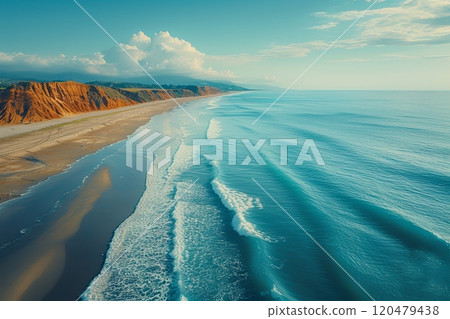 Ocean is calm and the sky is blue. Aerial view 120479438