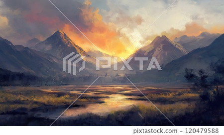 Evening mountain landscape 120479588