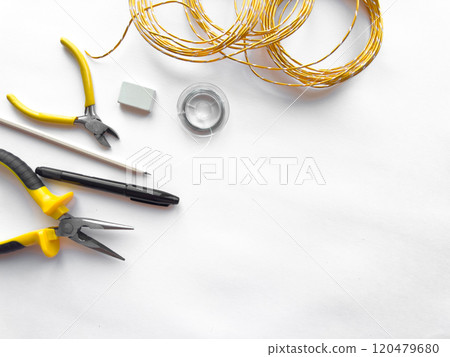 Diy electronics tools and materials on white background 120479680