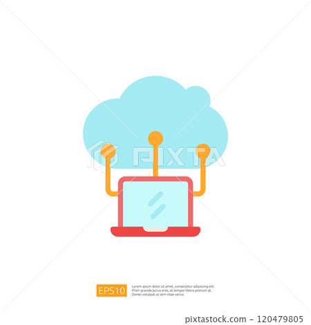 A stylized illustration of a laptop connected to a cloud, symbolizing cloud computing and data storage. 120479805
