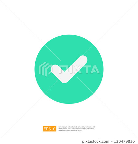 This image features a simple, modern checkmark symbol within a circular teal background, often used to indicate approval or completion. This image features a simple, modern checkmark symbol within a circular teal background, often used to indicate approval or completion. 120479830