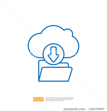 A simple graphic illustration depicting a cloud with a downward arrow pointing to a folder, symbolizing cloud storage and file downloading. A simple graphic illustration depicting a cloud with a downward arrow pointing to a folder, symbolizing cloud storage and file downloading. 120479843