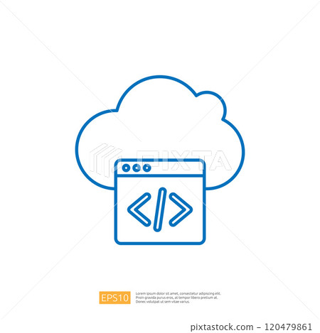 A simple line illustration depicting a cloud with a coding window, symbolizing cloud computing and web development. A simple line illustration depicting a cloud with a coding window, symbolizing cloud computing and web development. 120479861