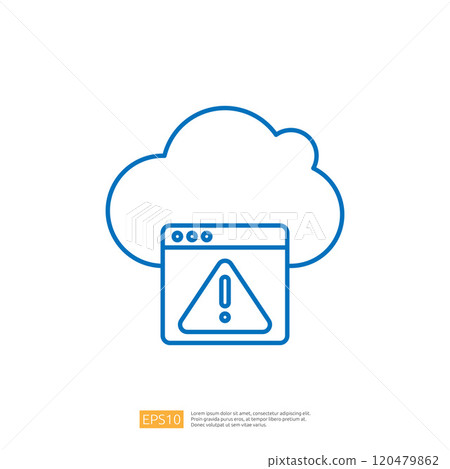The image features a cloud symbol with a web browser window displaying a warning sign, indicating a potential issue related to cloud services or connectivity. The image features a cloud symbol with a web browser window displaying a warning sign, indicating a potential issue related to cloud services or connectivity. 120479862