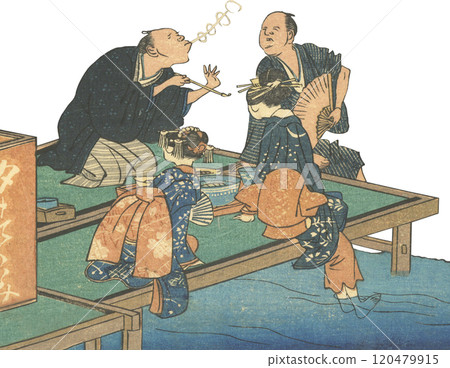 享受涼爽微風的浮世繪插畫 120479915