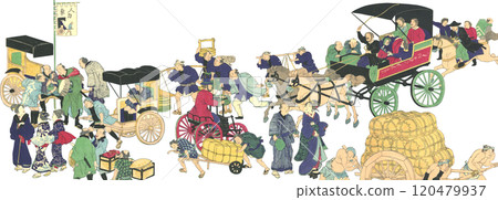 Ukiyo-e illustrations: various cars 120479937