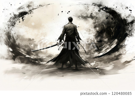 墨繪武士 - 黑色漩渦中的武士 120480085