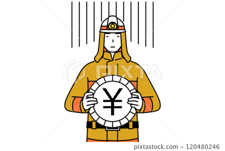 外匯損失和日圓疲軟的形象，穿著防火服的消防員 120480246