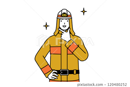 身穿防火服的消防員自信地擺姿勢 120480252