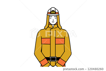 身著消防服的消防員雙手交叉放在身體前 身著消防服的消防員雙手交叉放在身體前 120480260