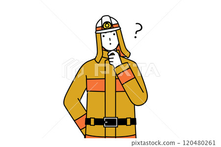 身穿防火服的消防員歪著頭表示疑問 120480261