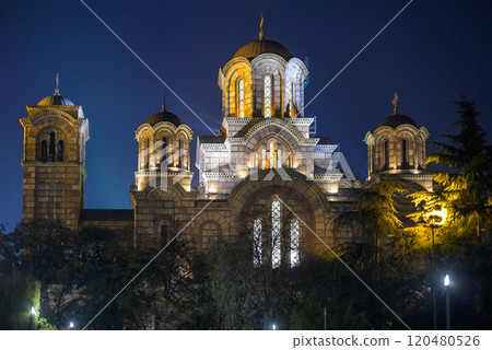 St. Mark Church (Crkva Svetog Marka), Serbian Orthodox church located in the Tasmajdan park in Belgrade, Serbia 120480526