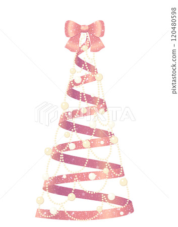 Illustration of a Christmas tree made of ribbons and pearls Illustration of a Christmas tree made of ribbons and pearls 120480598