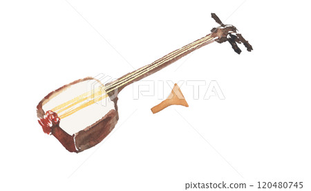 Illustration of a shamisen drawn in watercolor Illustration of a shamisen drawn in watercolor 120480745