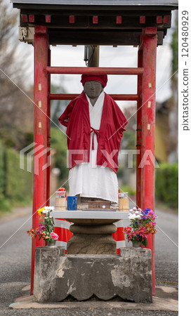 Koyama Jizo statue blocking the road Koyama Jizo statue blocking the road 120480929