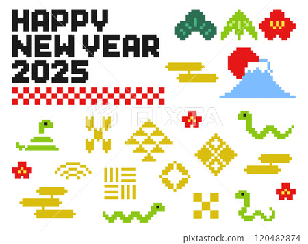 蛇年新年像素風格插畫集 120482874