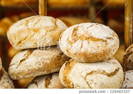 Many rustic fresh bread loaves Many rustic fresh bread loaves 120483107
