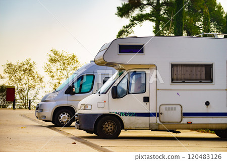 Camper cars on roadside parking area 120483126