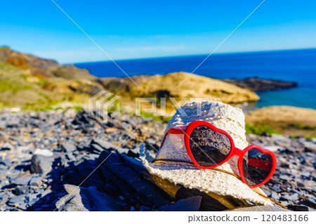 Summer hat on sunny sea coast, Murcia Spain 120483166