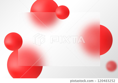 Glass morphism website landing page template. Glass partition background with floating red spheres. Glass morphism website landing page template. Glass partition background with floating red spheres. 120483252