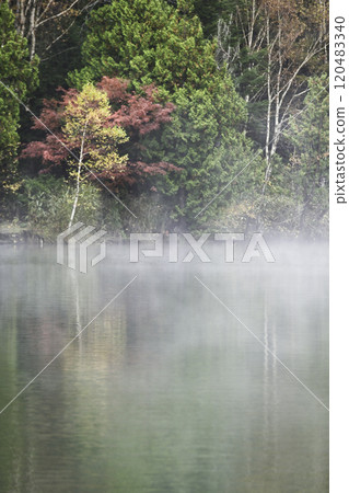 Autumn Shiga Kogen Kido Pond with fog Autumn Shiga Kogen Kido Pond with fog 120483340