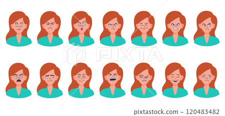 Portraits of woman. Girl Avatar. Female emotions. Portraits of woman. Girl Avatar. Female emotions. 120483482
