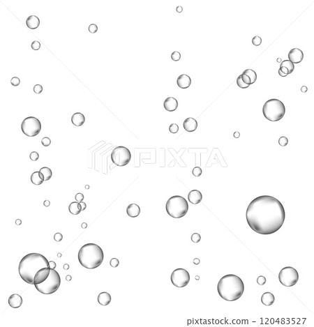 Oxygen air bubbles flow in water on white background. Oxygen air bubbles flow in water on white background. 120483527