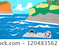 孩子們在海裡游泳 120483562