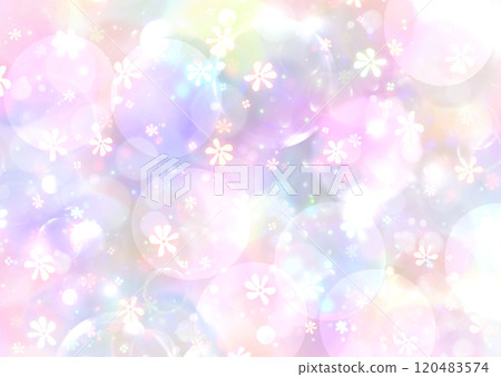 神秘而夢幻般的簡單漸變背景壁紙插畫紋理與閃閃發光的花朵[粉紅色，紫色，彩虹色] 120483574