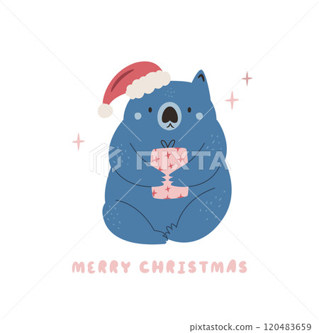 Christmas Greeting Card with Wombat Character Sitting with Presents Christmas Greeting Card with Wombat Character Sitting with Presents 120483659
