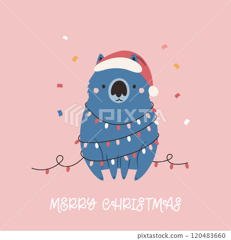 Christmas Greeting Card with Wombat Character Sitting with Presents Christmas Greeting Card with Wombat Character Sitting with Presents 120483660