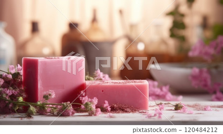 natural organic soap bar with flowers wellness and spa concept 120484212