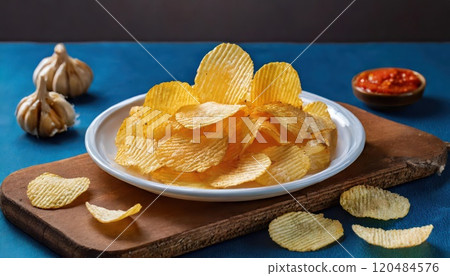 AI image: Potato chips on a plate 120484576