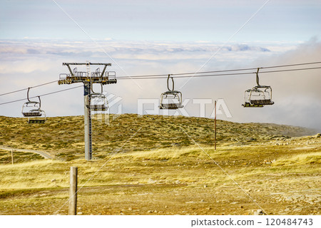 Chair lift in mountain, Serra da Estrela, Portugal 120484743