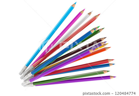 Heap of colored pencils, 3D rendering 120484774