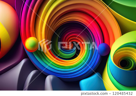 Abstract background in the form of stripes of fabric of rainbow colors, twisted into a spiral. Idea for wallpaper, background, poster, postcard, banner, emblem - Generative AI 120485432