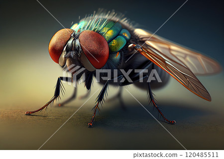 big beautiful fly, front view, closeup - Generative AI 120485511