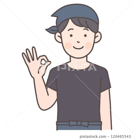 Male restaurant staff giving an OK sign 120485543