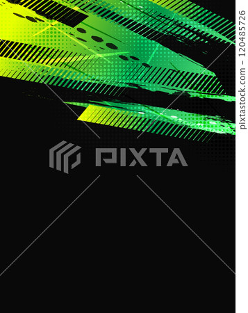 Sport Cover or Poster Design with Green and Yellow Gradient Brush Strokes and Halftone Effect. Abstract Background Design in Grunge Style 120485726