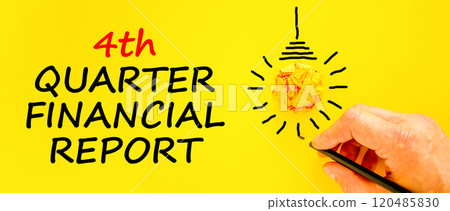 4th quarter financial report symbol. Concept words 4th quarter financial report on beautiful yellow paper. Beautiful yellow background. Business 4th quarter financial report concept. Copy space. 120485830