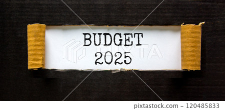 Planning budget 2025 new year symbol. Concept words Budget 2025 on beautiful white paper. Beautiful black paper background. Business budget 2025 new year concept. Copy space. 120485833